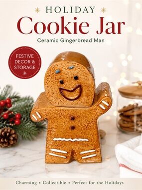 Holiday Ceramic Gingerbread Man Cookie Jar | Christmas Decor